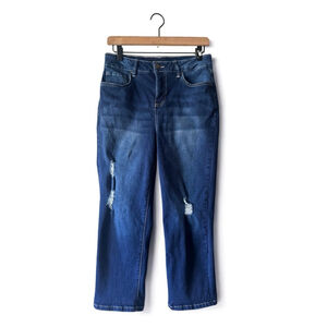 Royalty For Me Stretch Slim
 Capri Jeans Women's Size 8 Blue Distressed